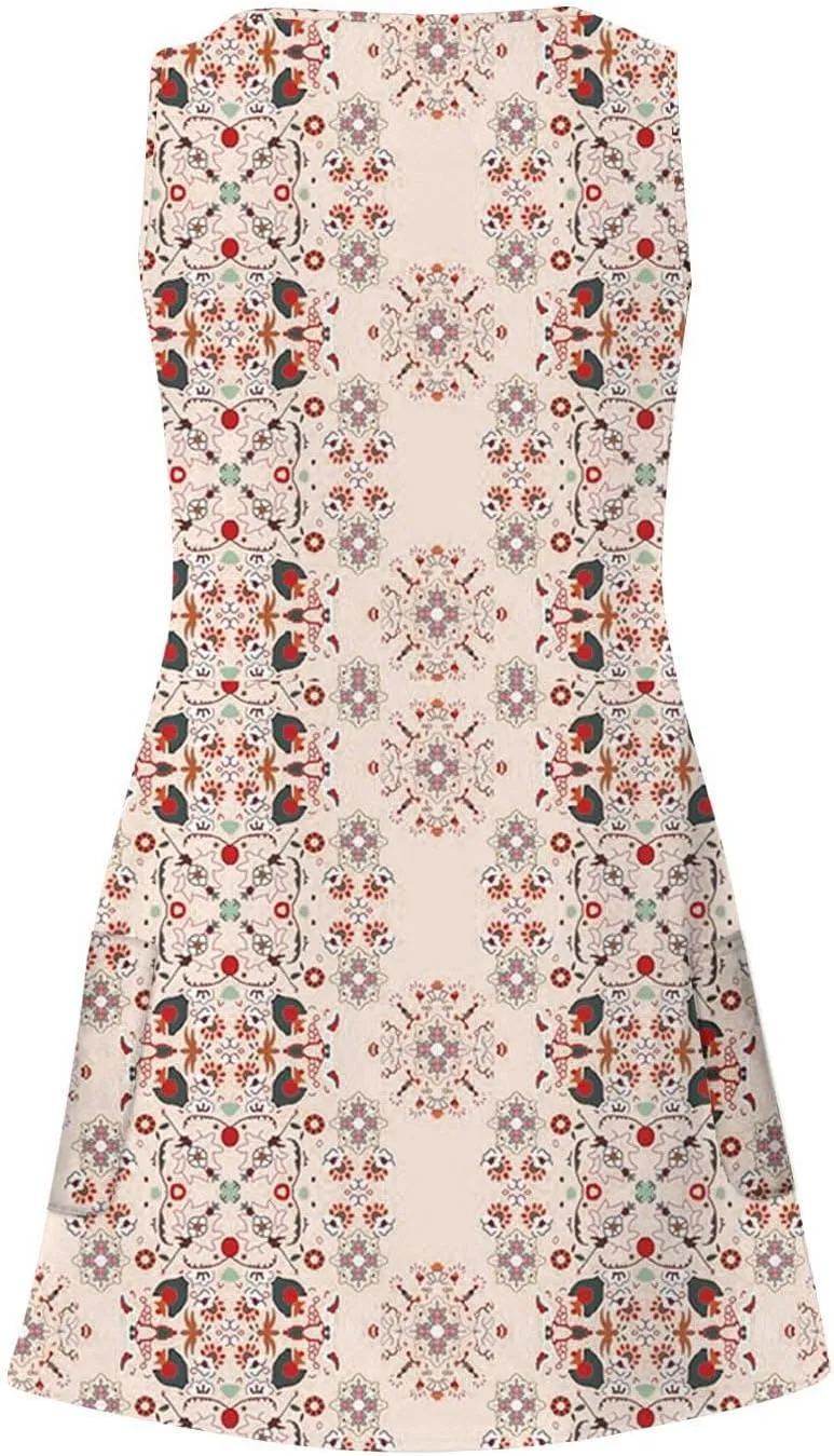 Summer Dresses for Women, V Neck Sleeveless Sundresses with Pockets Casual Boho Beach Dress Vacation Flowy Dresses