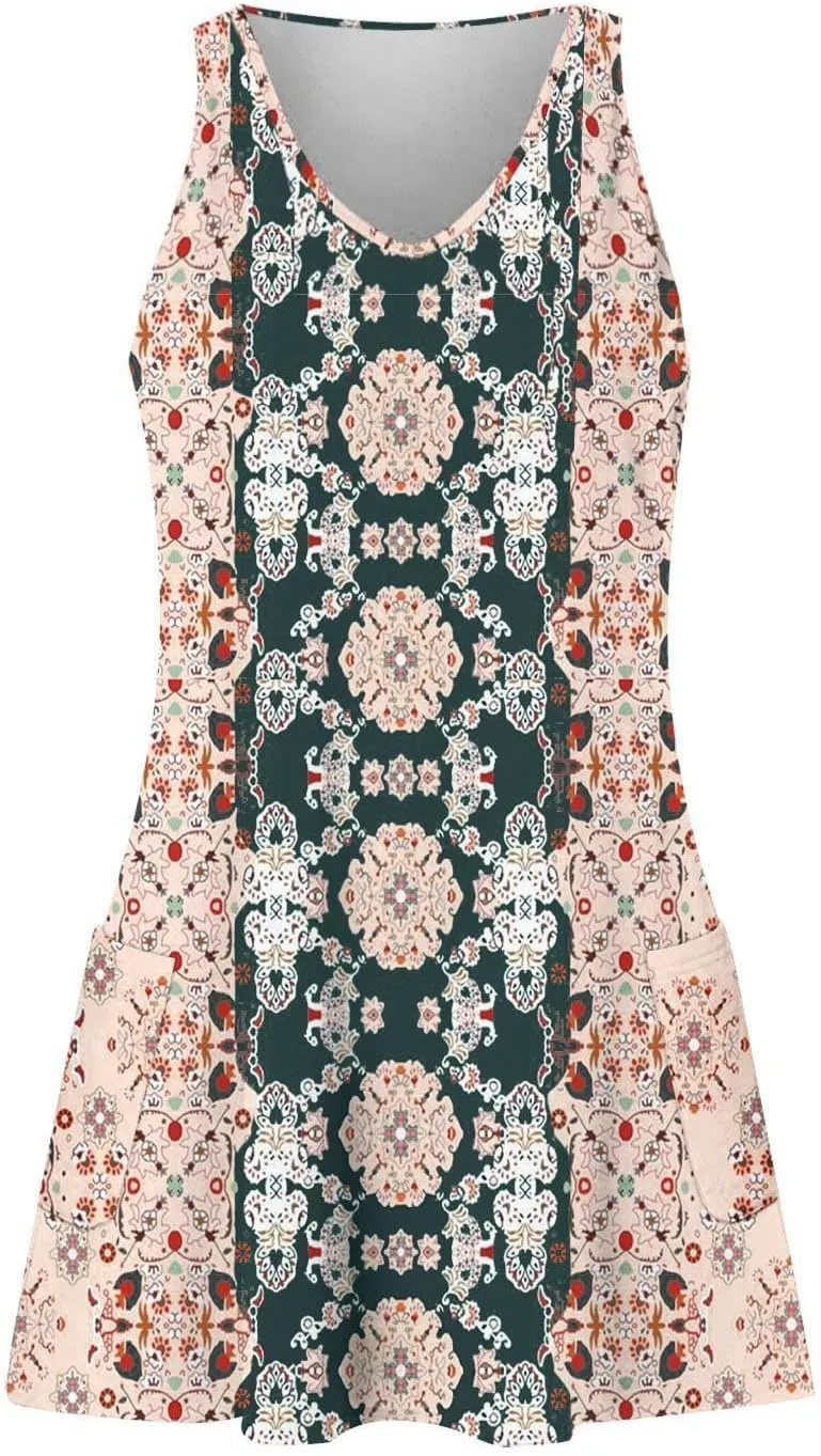 Summer Dresses for Women, V Neck Sleeveless Sundresses with Pockets Casual Boho Beach Dress Vacation Flowy Dresses