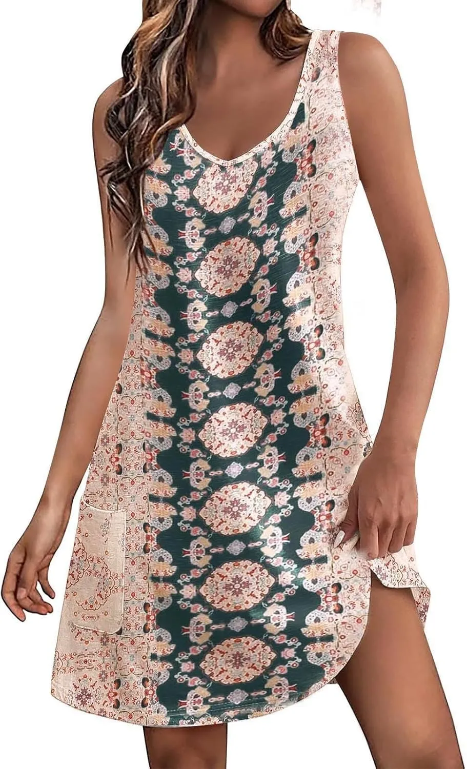 Summer Dresses for Women, V Neck Sleeveless Sundresses with Pockets Casual Boho Beach Dress Vacation Flowy Dresses