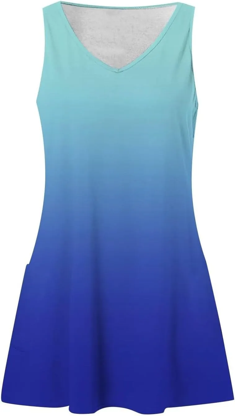 Summer Sleeveless Tank Dress for Women 2025 V Neck Sundresses Boho Dresses Beach Swimsuit Coverup with Pockets