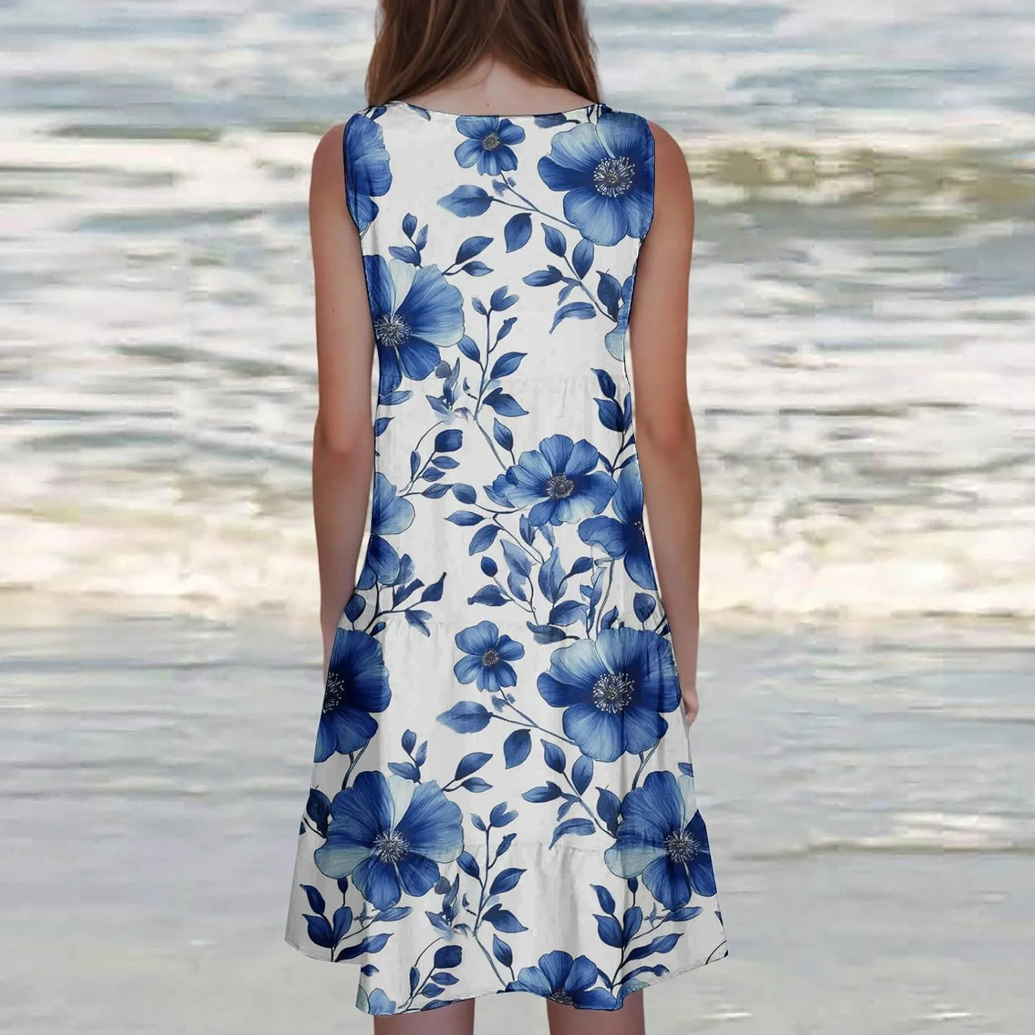 Summer Tank Dresses for Women Ruffle Tiered Loose Casual A Line Beach Dress Sleeveless Floral Print Boho Sundress