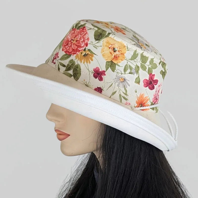 Sunblocker UV summer hat sun hat with wide brim, floral-0125, adjustable fit