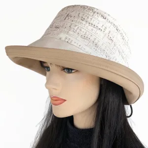 Sunblocker UV summer hat sun hat with wide brim, natural notes print, adjustable fit