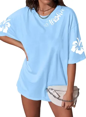 SUPEYA Hawaiian Shirt Women Oversized Hawaii T Shirts Vintage Hibiscus Graphic Tropical Tops Summer Beach Vacation Shirts