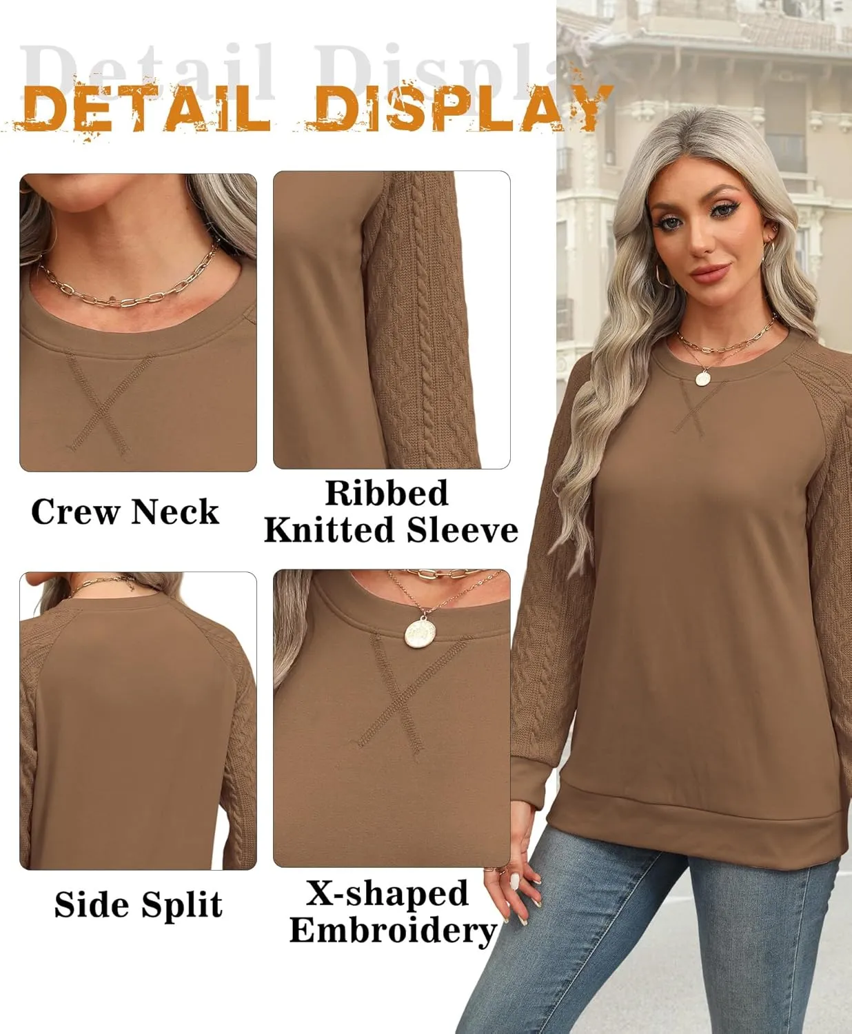 Sweatshirt for Women Crewneck 2025 Fashion Cable Knit Long Sleeve Loose Lightweight Sweater Fall Pullover Blouses Top