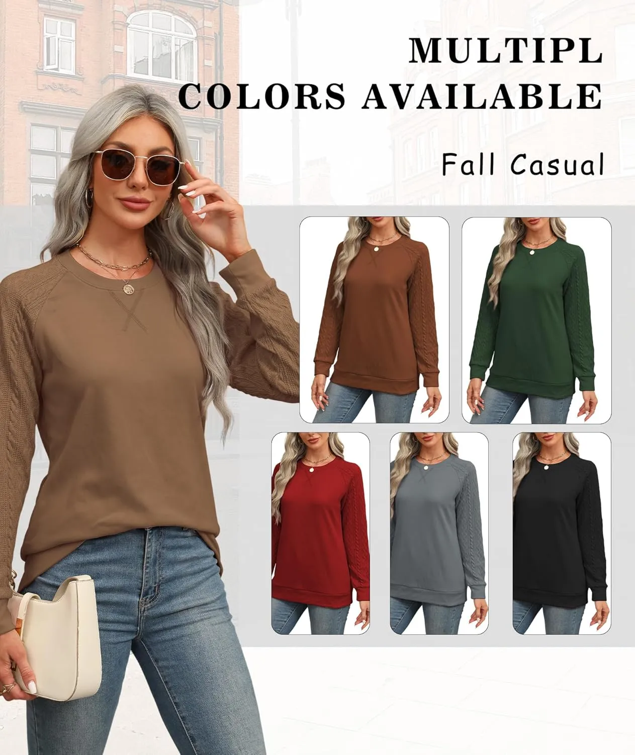 Sweatshirt for Women Crewneck 2025 Fashion Cable Knit Long Sleeve Loose Lightweight Sweater Fall Pullover Blouses Top