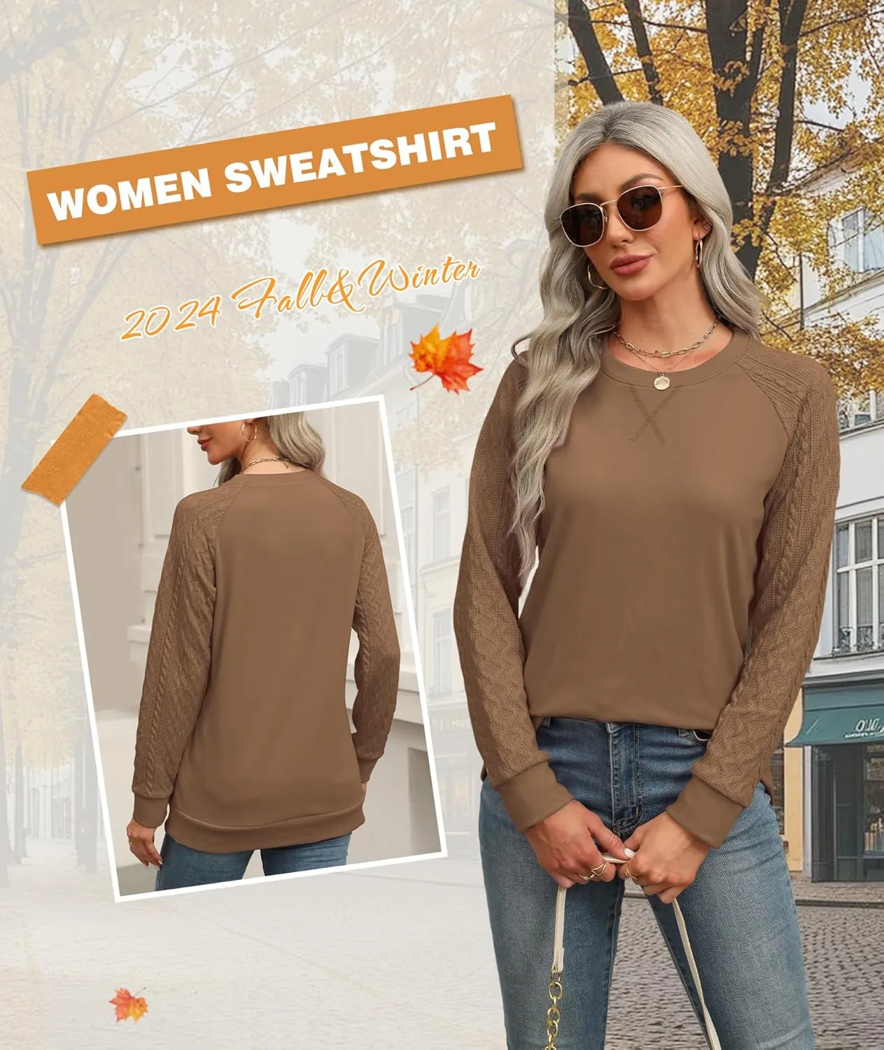 Sweatshirt for Women Crewneck 2025 Fashion Cable Knit Long Sleeve Loose Lightweight Sweater Fall Pullover Blouses Top