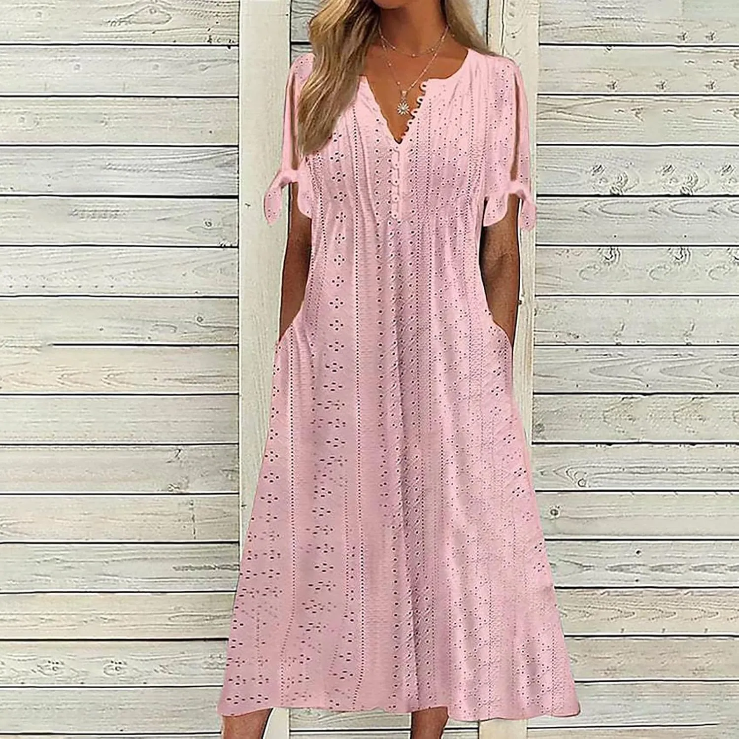 TANGNADE Summer Maxi Dresses for Women 2025 Plus Size Short Sleeve Eyelet Tshirts Dress Long Beach Sundress Wedding Guest