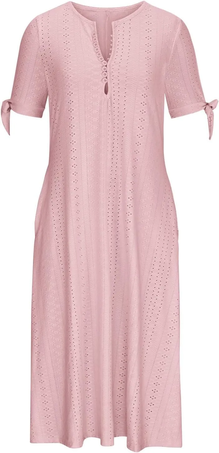 TANGNADE Summer Maxi Dresses for Women 2025 Plus Size Short Sleeve Eyelet Tshirts Dress Long Beach Sundress Wedding Guest