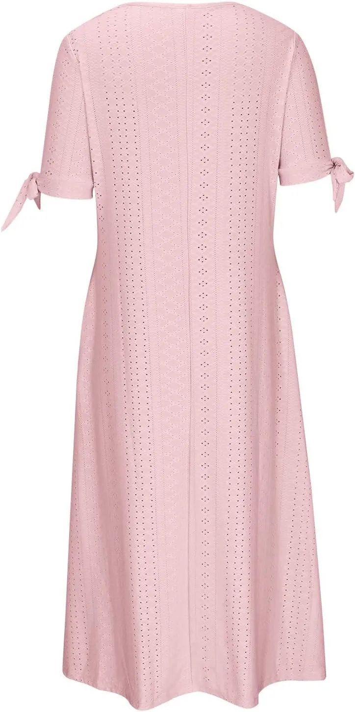 TANGNADE Summer Maxi Dresses for Women 2025 Plus Size Short Sleeve Eyelet Tshirts Dress Long Beach Sundress Wedding Guest