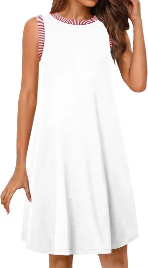 TANGNADE Women's Casual Sleeveless Mini Summer Sundress Crewneck Tank Loose Beach Vacation Ladies Short Dresses