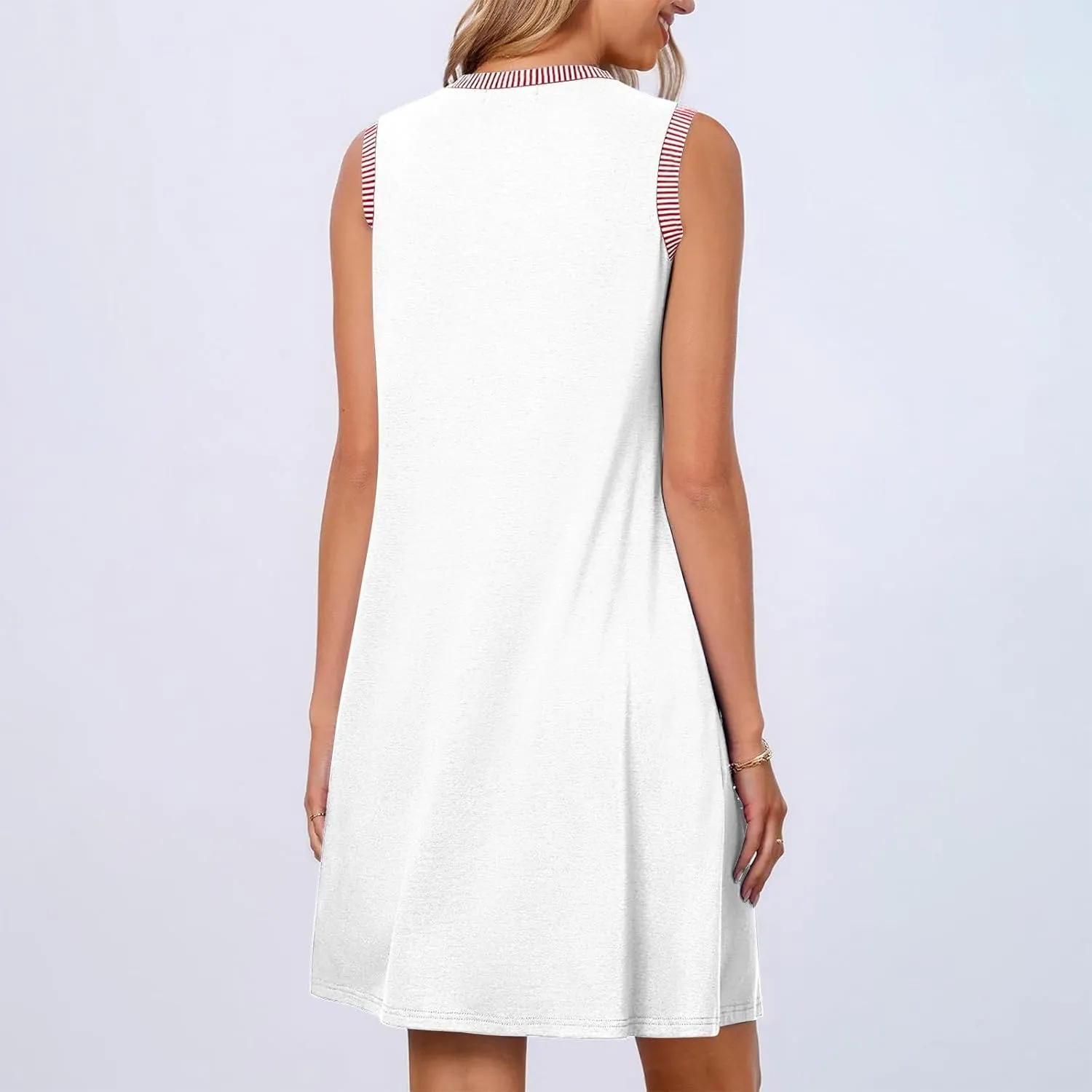 TANGNADE Women's Casual Sleeveless Mini Summer Sundress Crewneck Tank Loose Beach Vacation Ladies Short Dresses