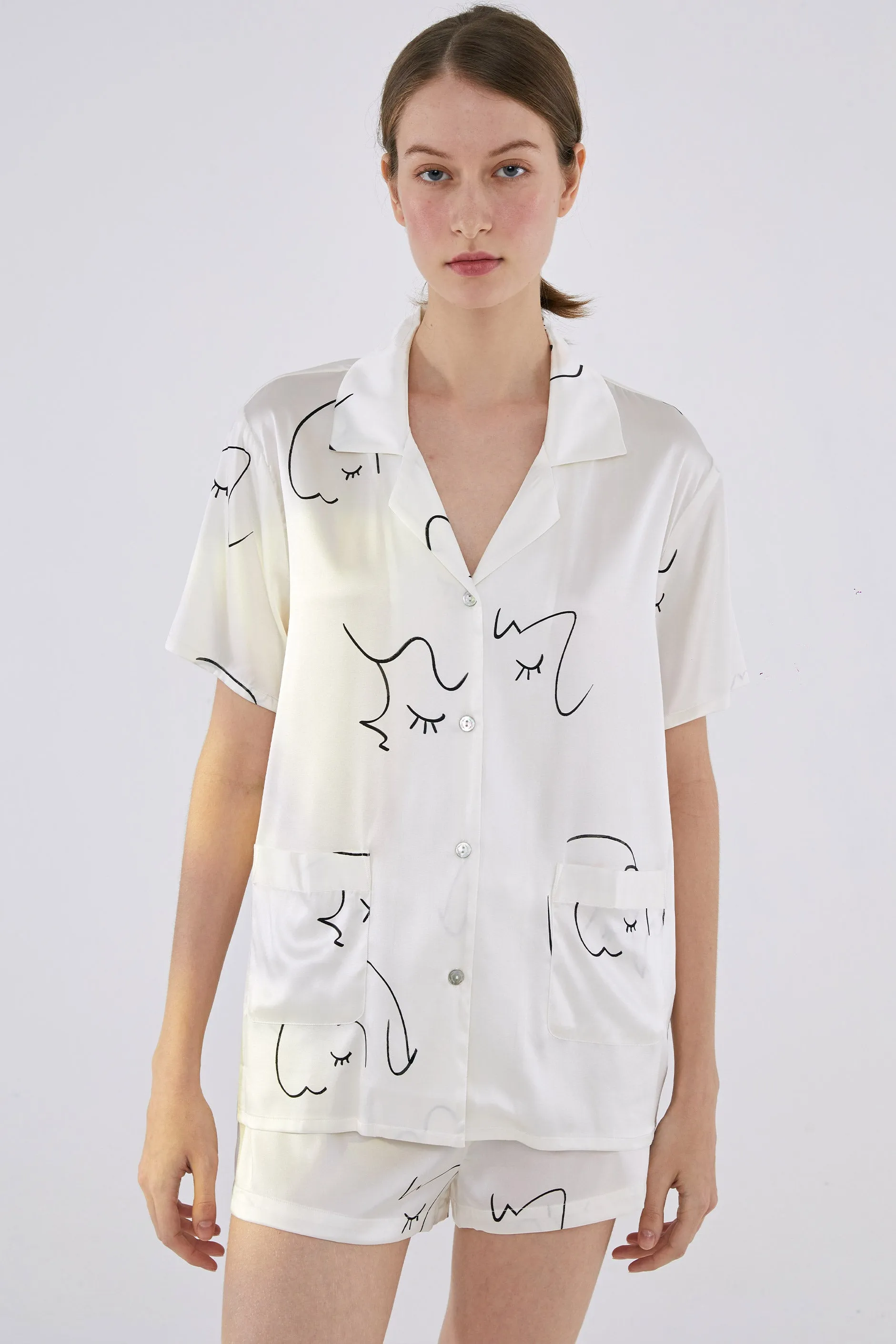 The Dream Short Silk Pajamas Set - White