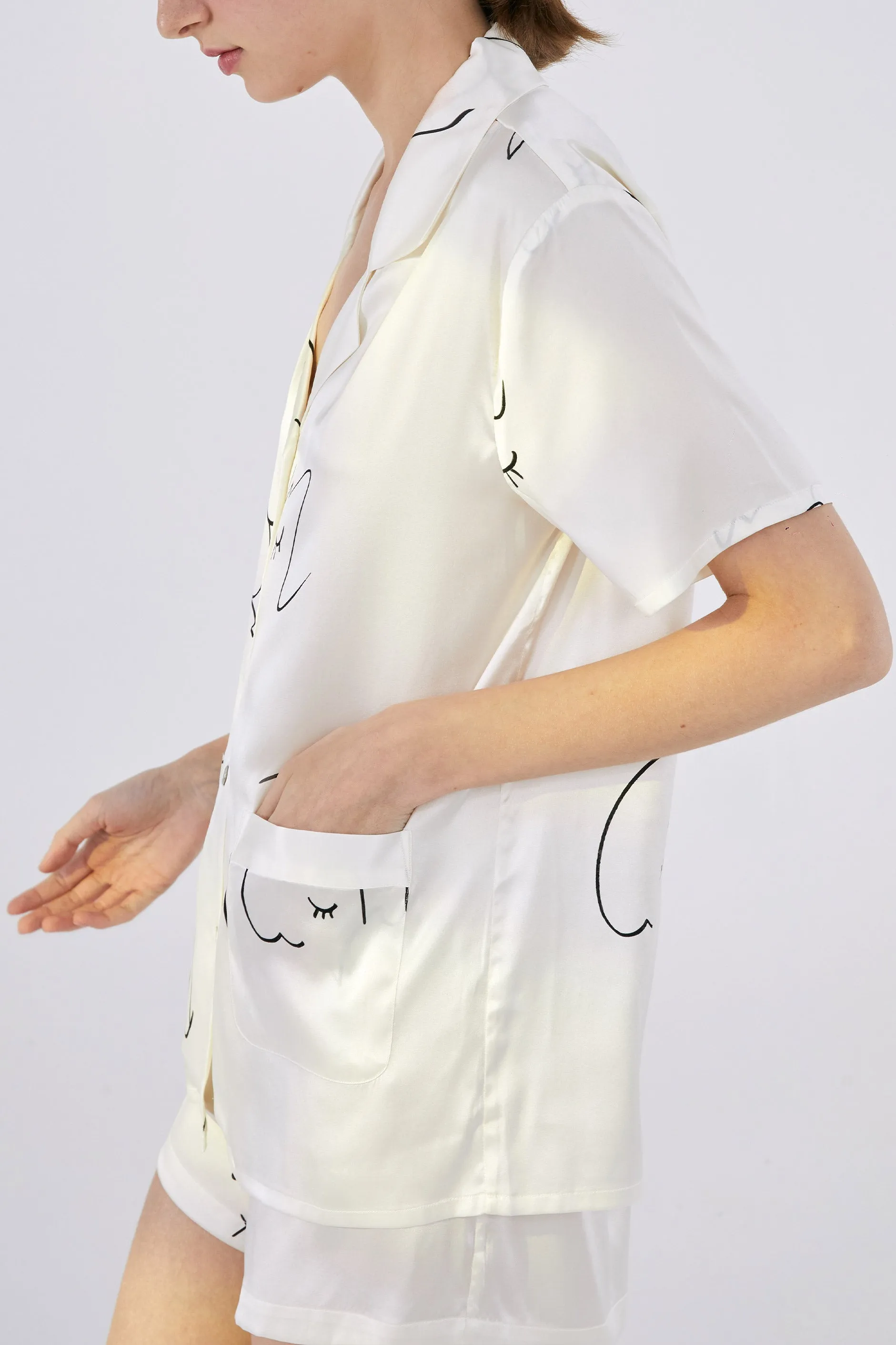 The Dream Short Silk Pajamas Set - White