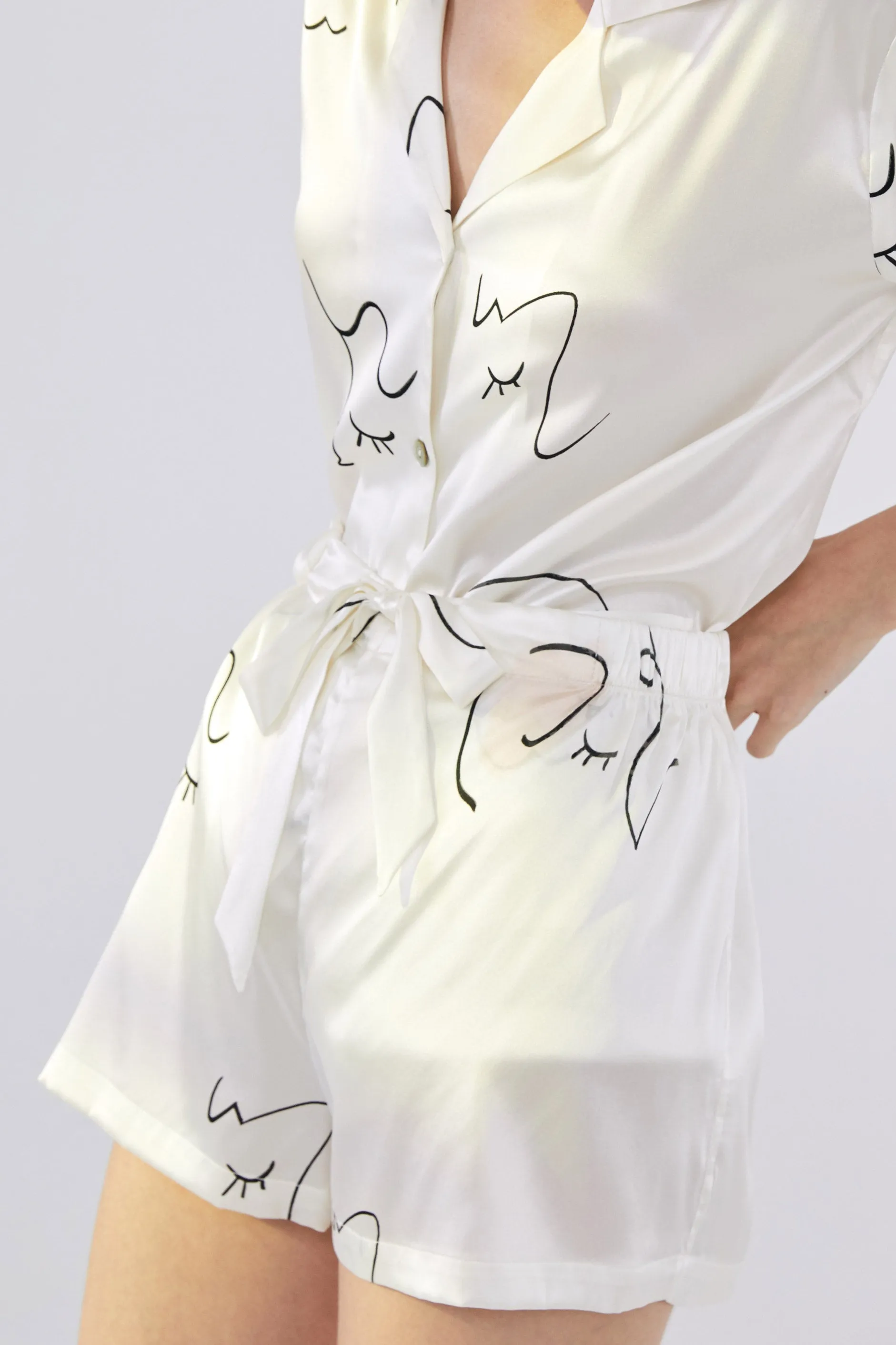 The Dream Short Silk Pajamas Set - White