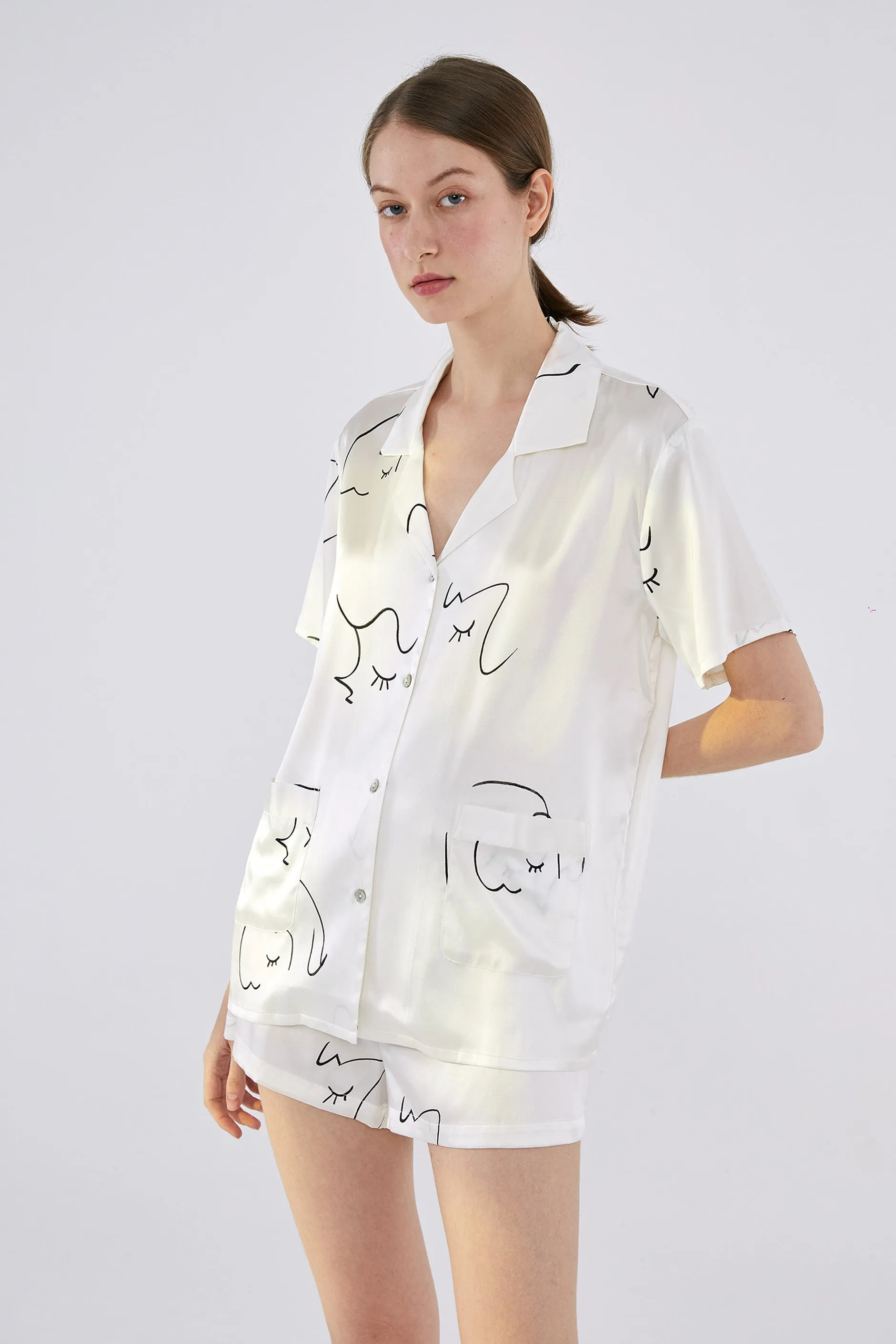 The Dream Short Silk Pajamas Set - White