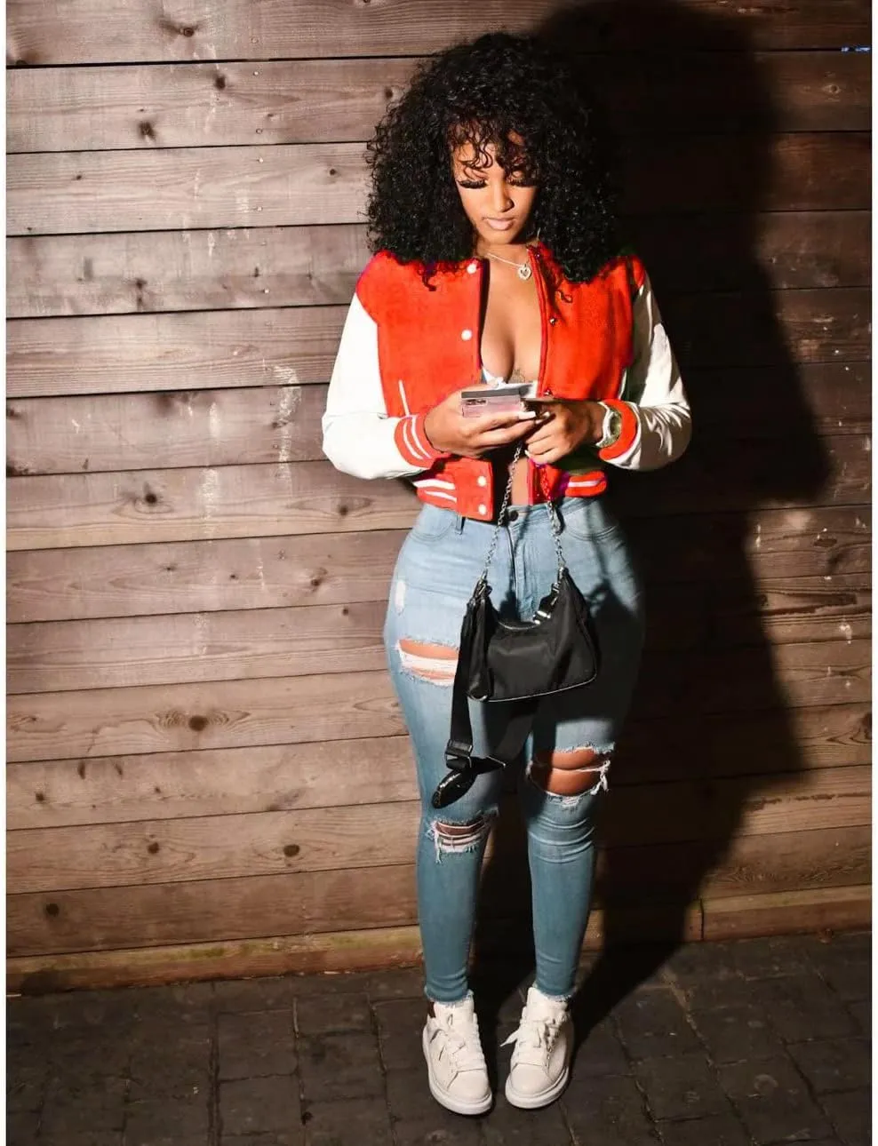 ThusFar Women Denim Distressed Jacket Puff Sleeve Ripped Pockets Vintage Washed Classic Button Up Cropped Destroyed Jean Coat
