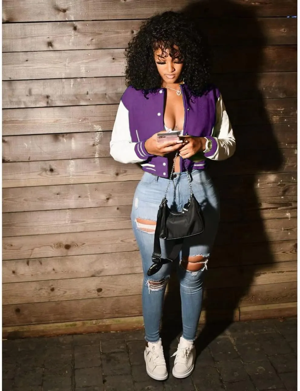 ThusFar Women Denim Distressed Jacket Puff Sleeve Ripped Pockets Vintage Washed Classic Button Up Cropped Destroyed Jean Coat