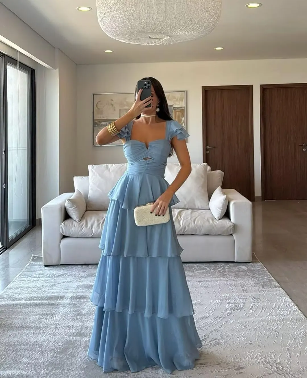 Tiered Ruffle Bridesmaid Dresses Long Off The Shoulder Chiffon Prom Evening Dresses for Women