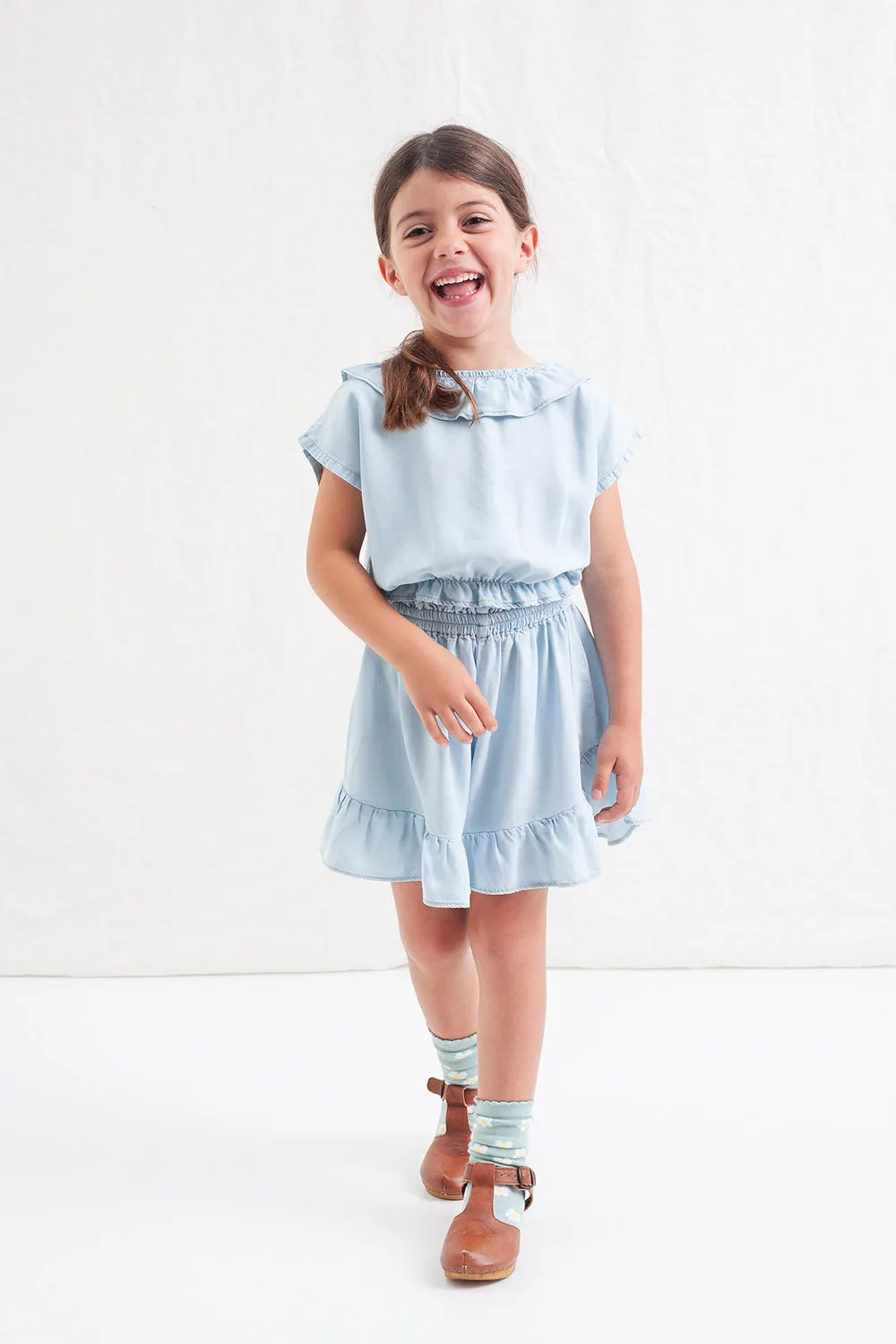 Tocoto Vintage Denim Blue Lyocell Blouse & Shorts Set