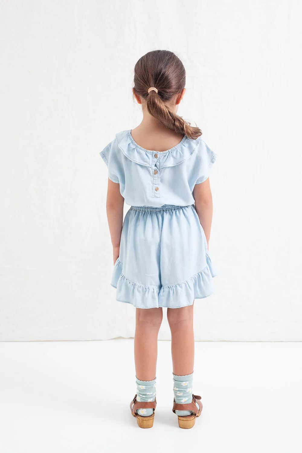 Tocoto Vintage Denim Blue Lyocell Blouse & Shorts Set