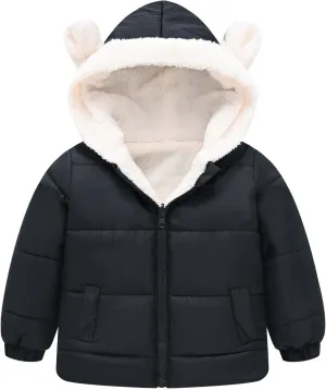 Toddler Boys Girls Fleece Cute Ears Down Coat Cotton Padded Hooded Jackets with Pockets Little Girl Winter Coats Size 8