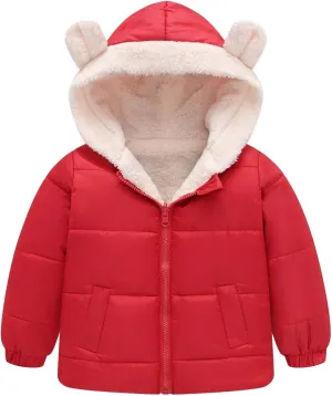 Toddler Boys Girls Fleece Cute Ears Down Coat Cotton Padded Hooded Jackets with Pockets Little Girl Winter Coats Size 8
