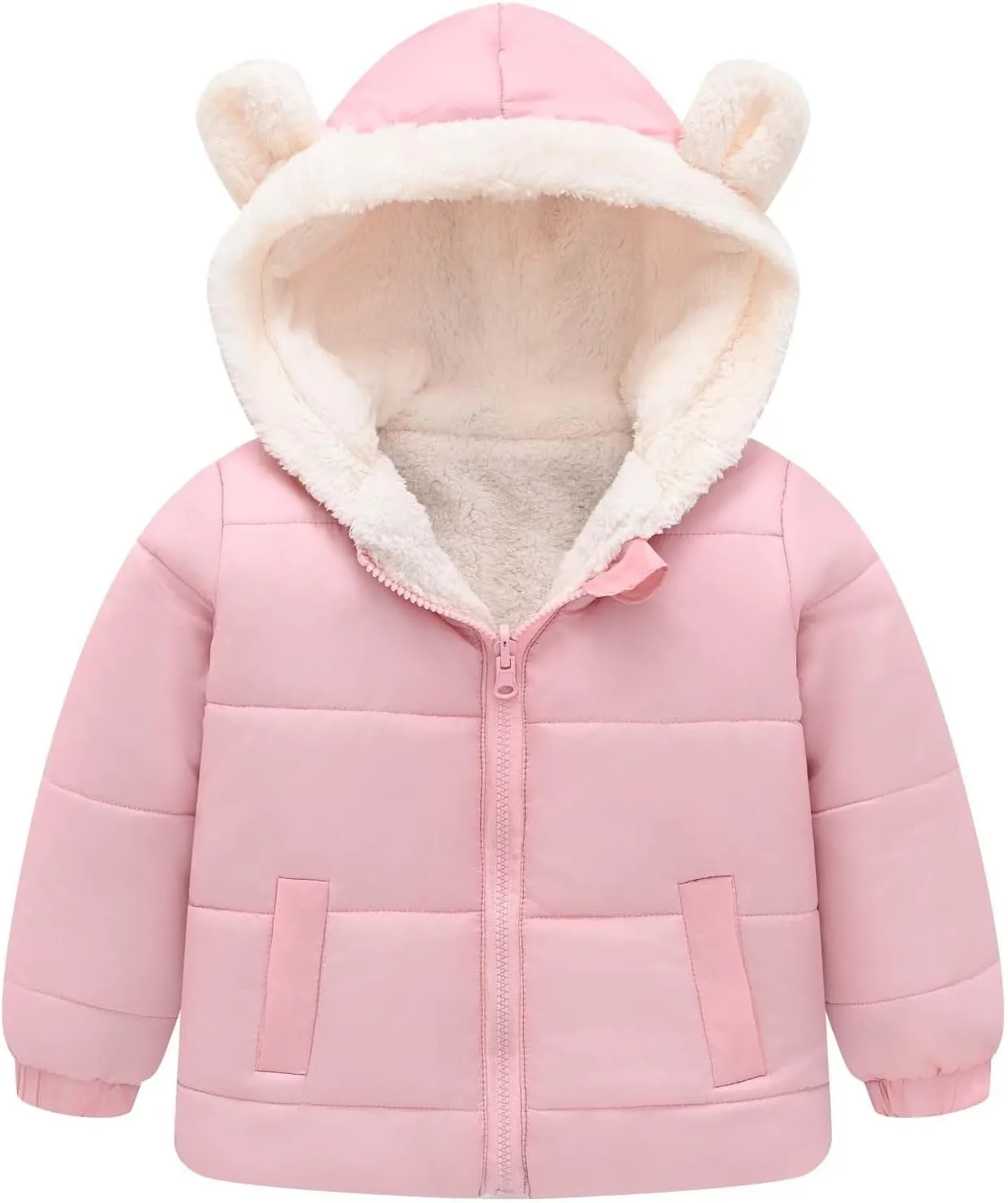 Toddler Boys Girls Fleece Cute Ears Down Coat Cotton Padded Hooded Jackets with Pockets Little Girl Winter Coats Size 8