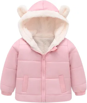 Toddler Boys Girls Fleece Cute Ears Down Coat Cotton Padded Hooded Jackets with Pockets Little Girl Winter Coats Size 8