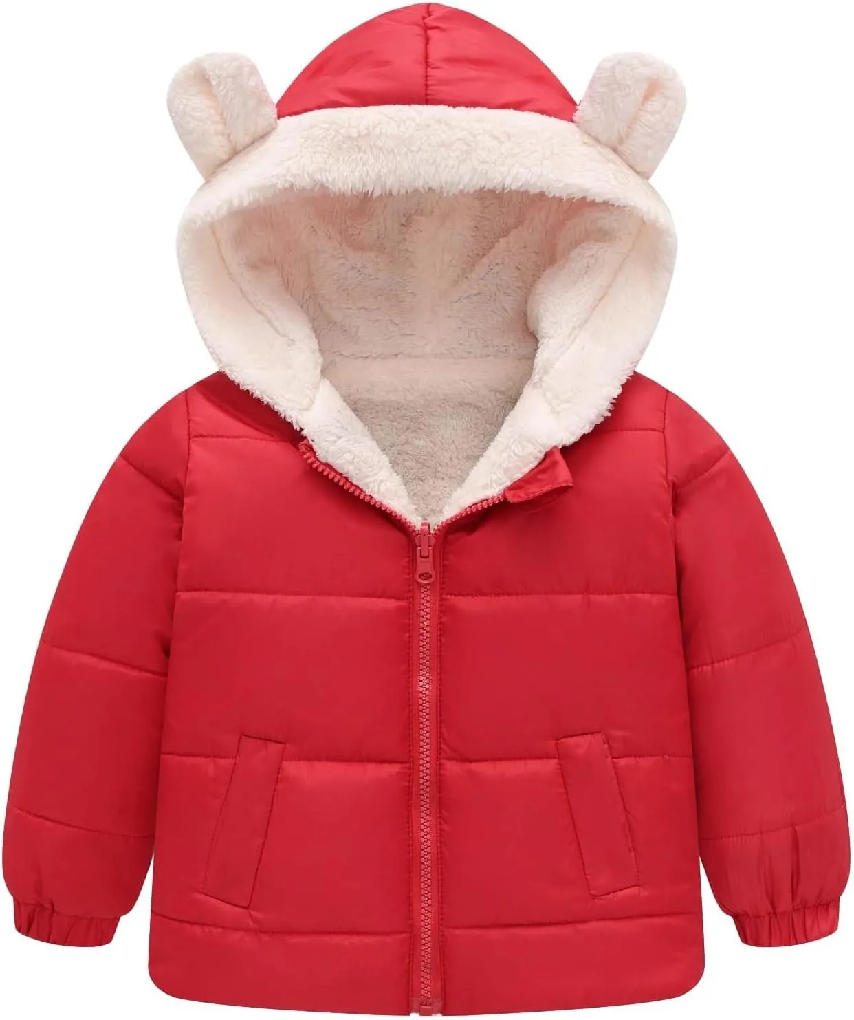 Toddler Boys Girls Fleece Cute Ears Down Coat Cotton Padded Hooded Jackets with Pockets Little Girl Winter Coats Size 8