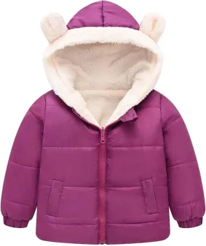 Toddler Boys Girls Fleece Cute Ears Down Coat Cotton Padded Hooded Jackets with Pockets Little Girl Winter Coats Size 8