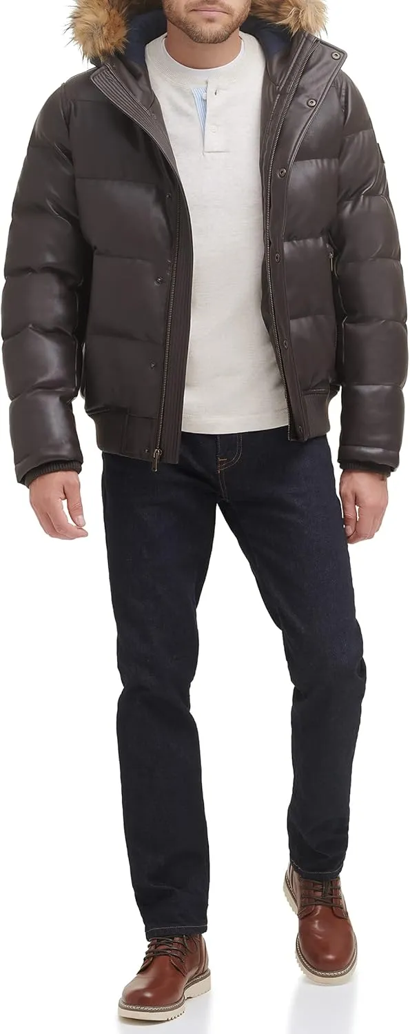 Tommy Hilfiger Men's Lightweight Quilted Faux Leather Puffer Jacket
