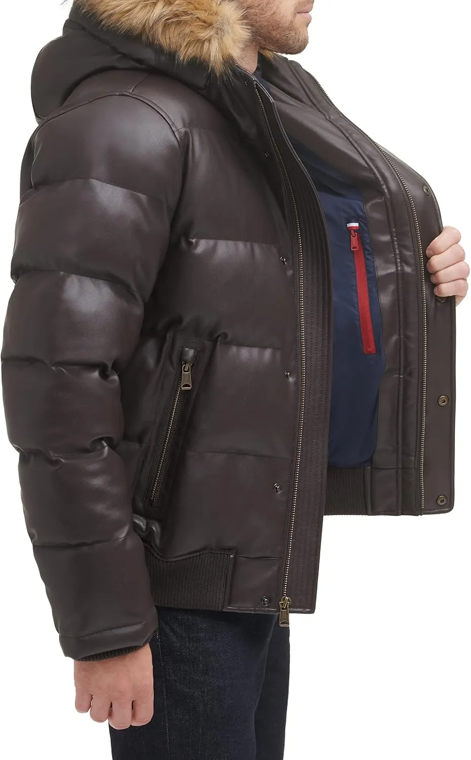 Tommy Hilfiger Men's Lightweight Quilted Faux Leather Puffer Jacket
