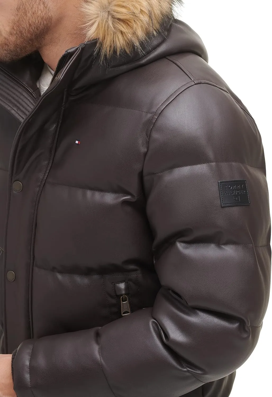 Tommy Hilfiger Men's Lightweight Quilted Faux Leather Puffer Jacket