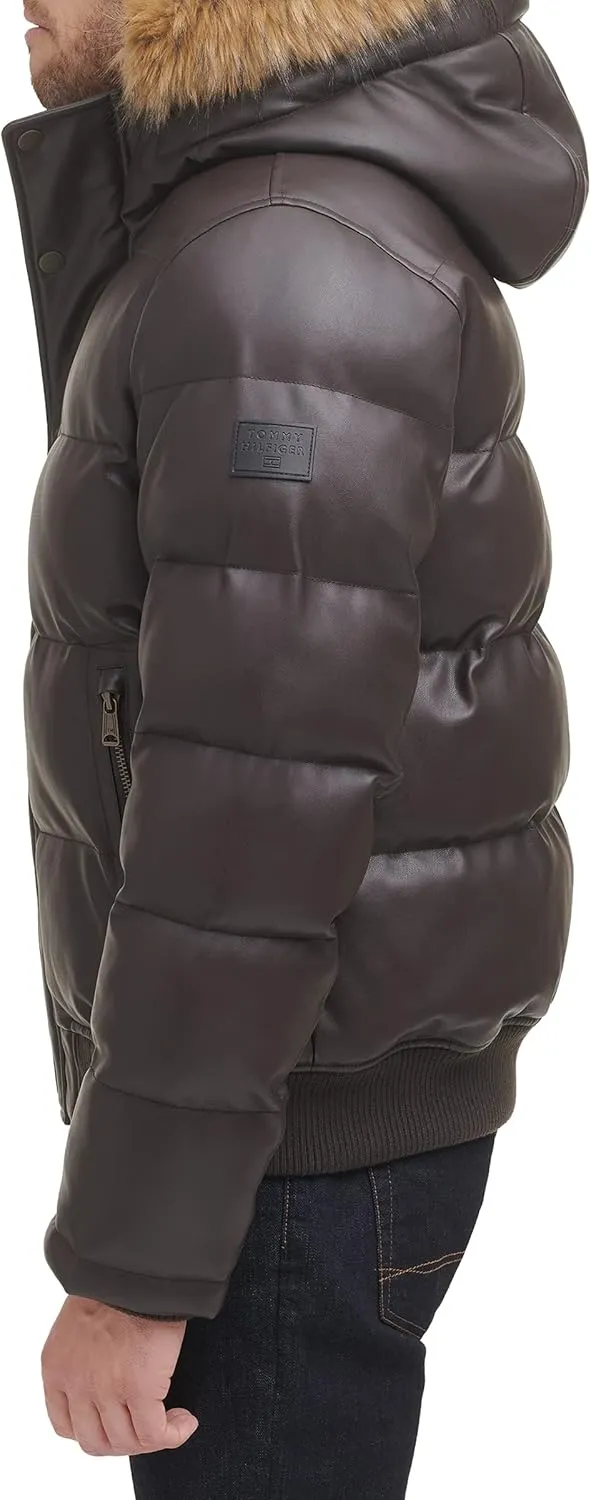 Tommy Hilfiger Men's Lightweight Quilted Faux Leather Puffer Jacket