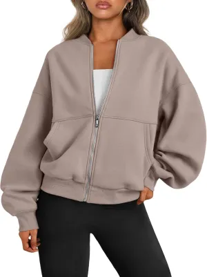 Trendy Queen Womens Zip Up Sweatshirts Jackets Oversized Fall Outfits Winter Clothes Hoodies with Pockets Y2k 2025 Fashion