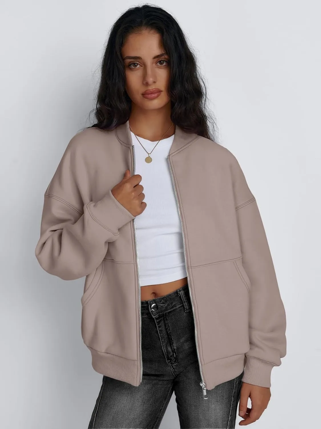Trendy Queen Womens Zip Up Sweatshirts Jackets Oversized Fall Outfits Winter Clothes Hoodies with Pockets Y2k 2025 Fashion