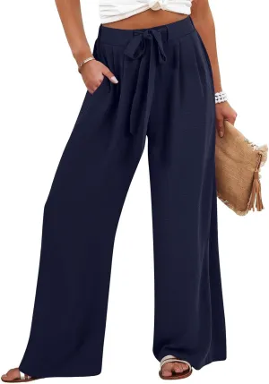 Trendy Wide Leg Palazzo Pants for Women Summer High Waist Flowy Casual Trousers Lounge Beach Travel Vacation Outfits