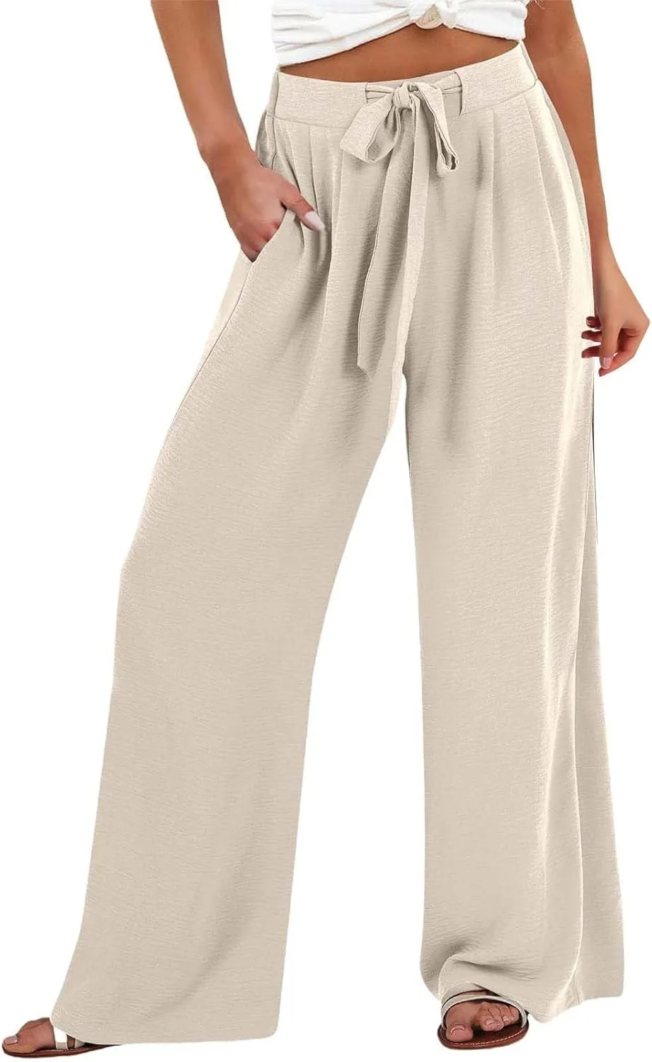 Trendy Wide Leg Palazzo Pants for Women Summer High Waist Flowy Casual Trousers Lounge Beach Travel Vacation Outfits