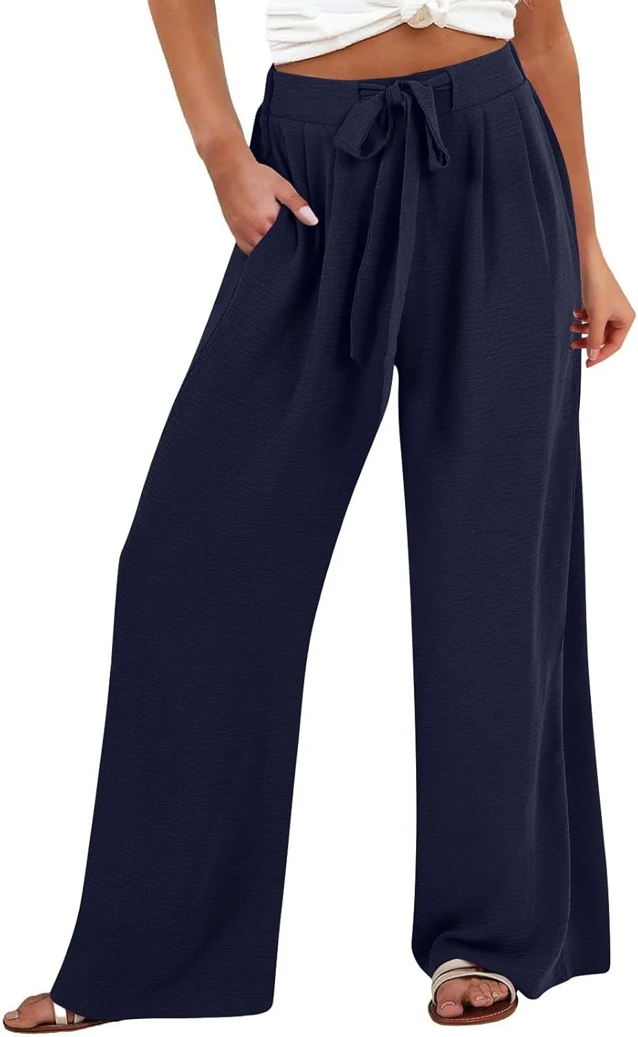 Trendy Wide Leg Palazzo Pants for Women Summer High Waist Flowy Casual Trousers Lounge Beach Travel Vacation Outfits