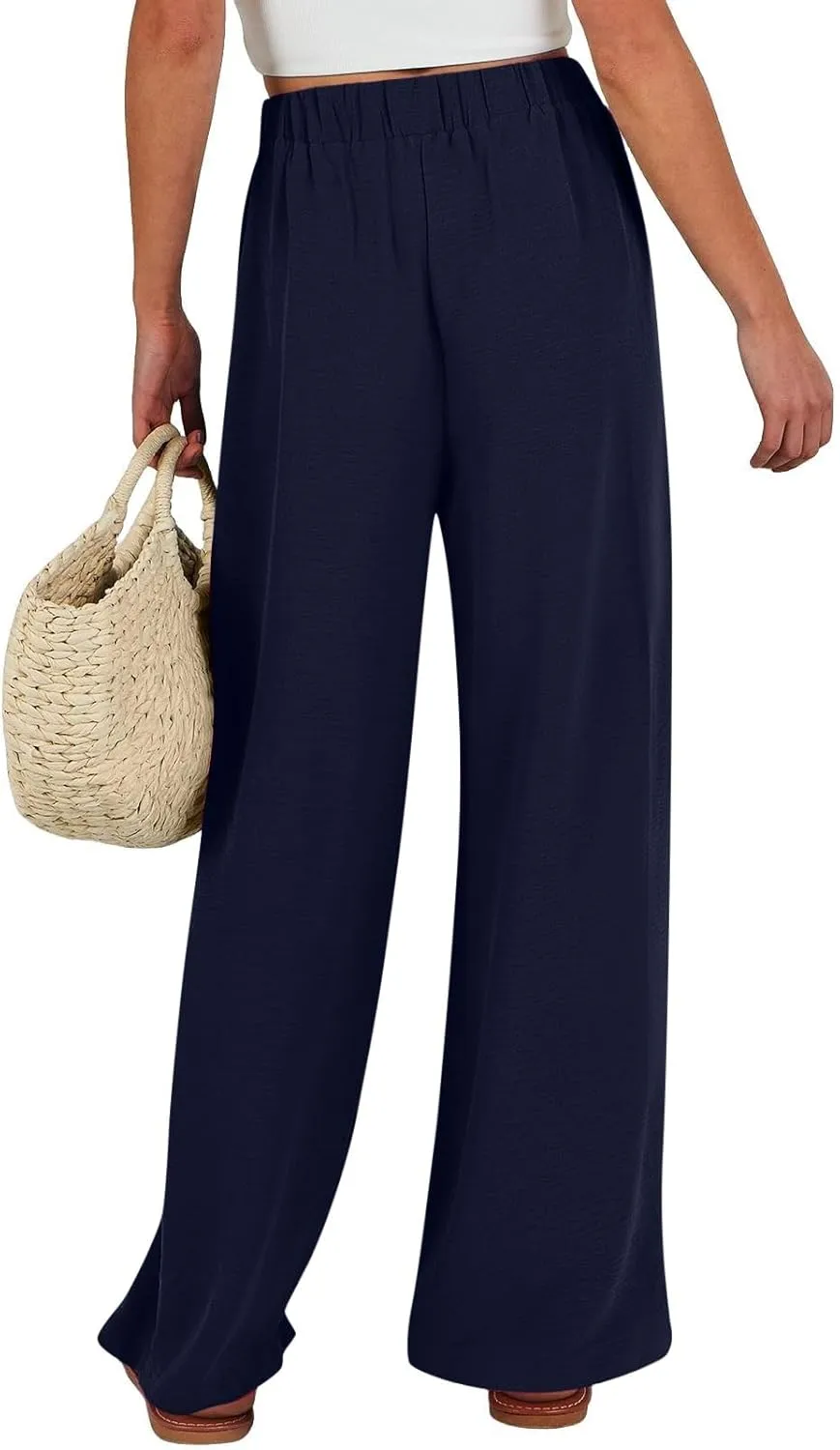 Trendy Wide Leg Palazzo Pants for Women Summer High Waist Flowy Casual Trousers Lounge Beach Travel Vacation Outfits