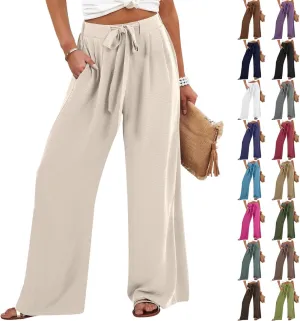 Trendy Wide Leg Palazzo Pants for Women Summer High Waist Flowy Casual Trousers Lounge Beach Travel Vacation Outfits