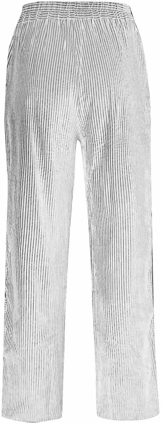 TWGONE Women's Casual Pants Striped Side Button Elastic Waist Trendy Linen Pants Comfy Baggy Trousers with Pockets