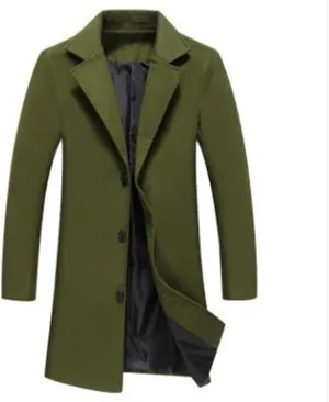 Uillui Mens Classic Pea Coat Wool Cashmere Notch Lapel Casual Trench Coat Winter Windproof Overcoat Single Breasted Top Coat