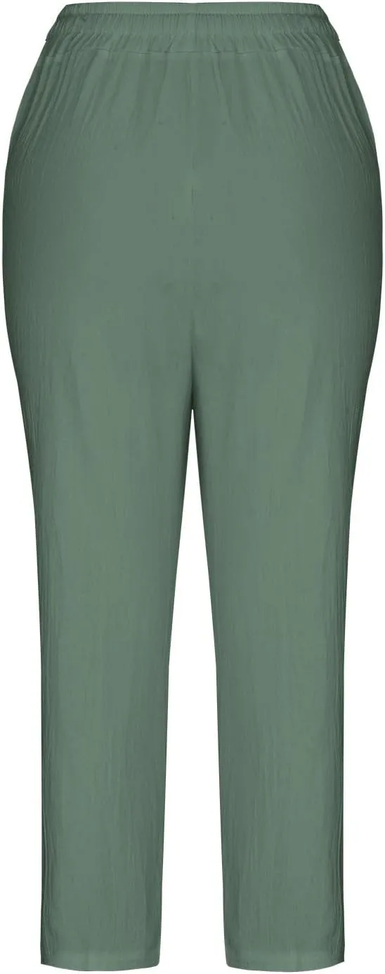 Uillui Womens Cotton Linen Harem Pants Summer Casual Tapered Cropped Baggy Lounge Trouser Lightweight Loose Yoga Capri Pants