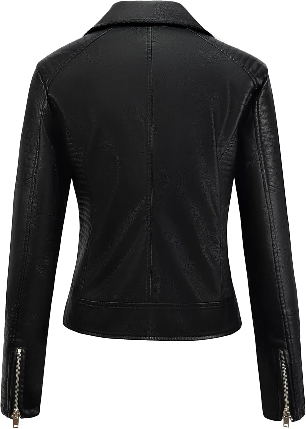 URBEST Women's Faux Leather Jacket Black Motorcycle Moto Biker Short Coat