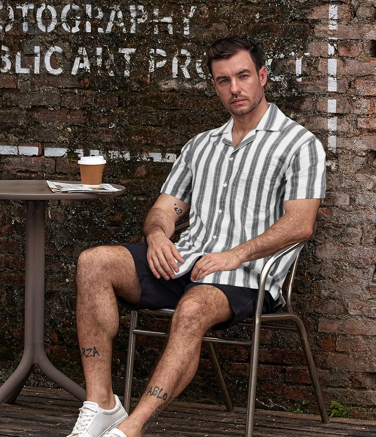 VATPAVE Mens Striped Summer Shirt Casual Button Down Short Sleeve Beach Shirts Cotton Linen Shirts for Men
