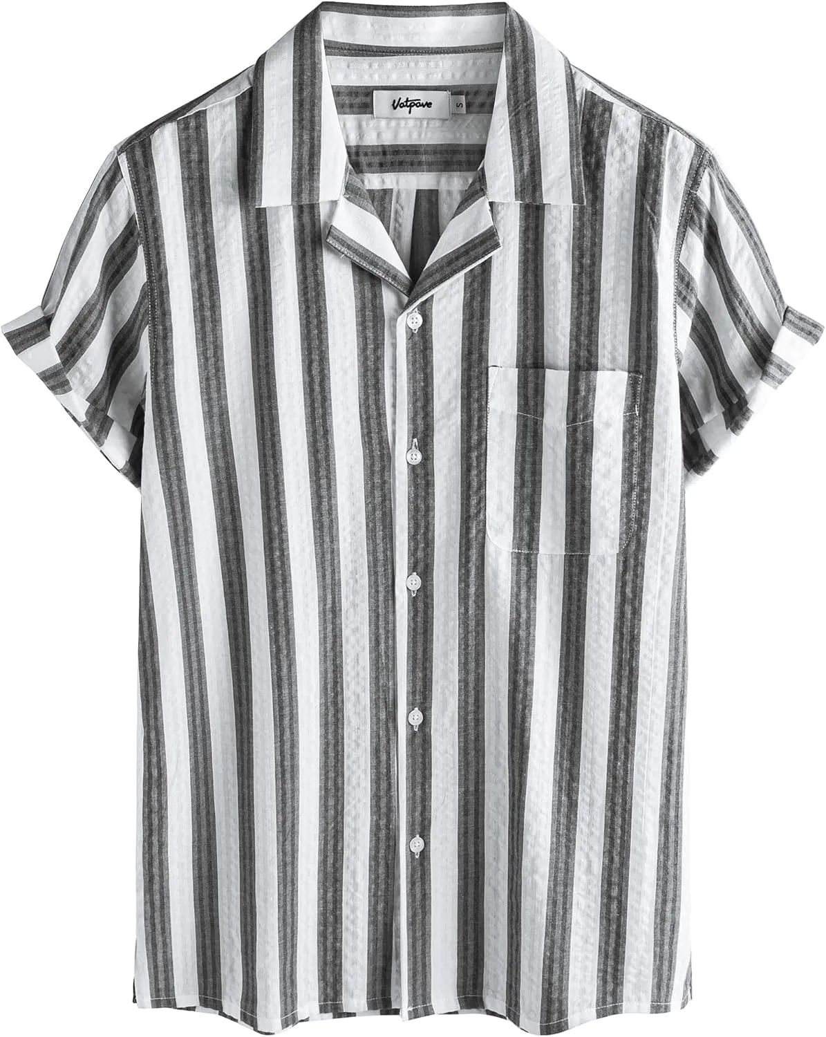 VATPAVE Mens Striped Summer Shirt Casual Button Down Short Sleeve Beach Shirts Cotton Linen Shirts for Men