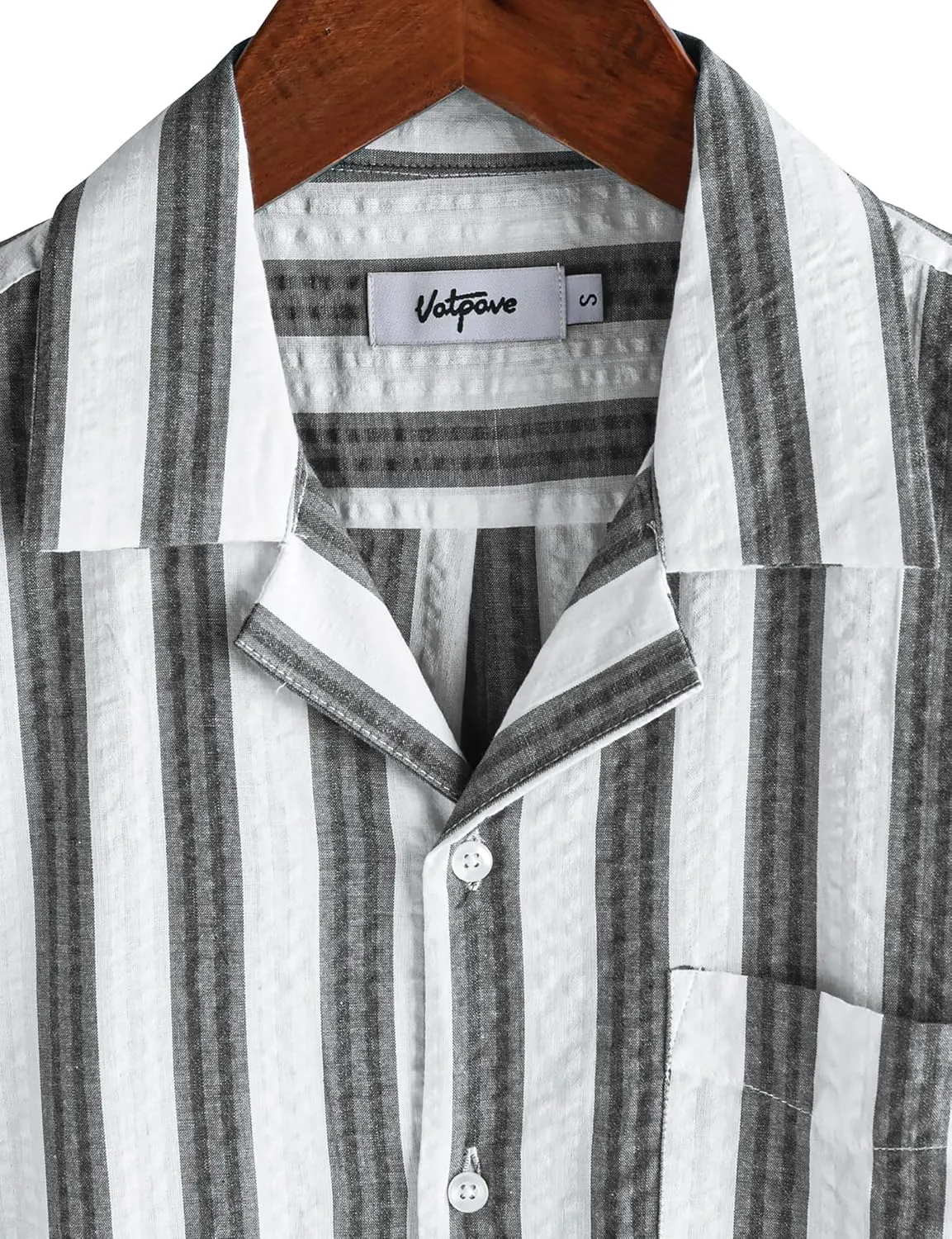 VATPAVE Mens Striped Summer Shirt Casual Button Down Short Sleeve Beach Shirts Cotton Linen Shirts for Men