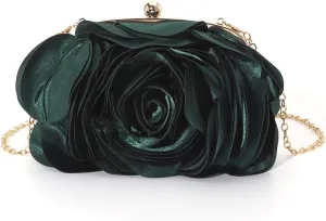 Vintage Rose Satin Crossbody Bag - Elegant Clutch Purse for Women, Perfect for Weddings and Special Occasions